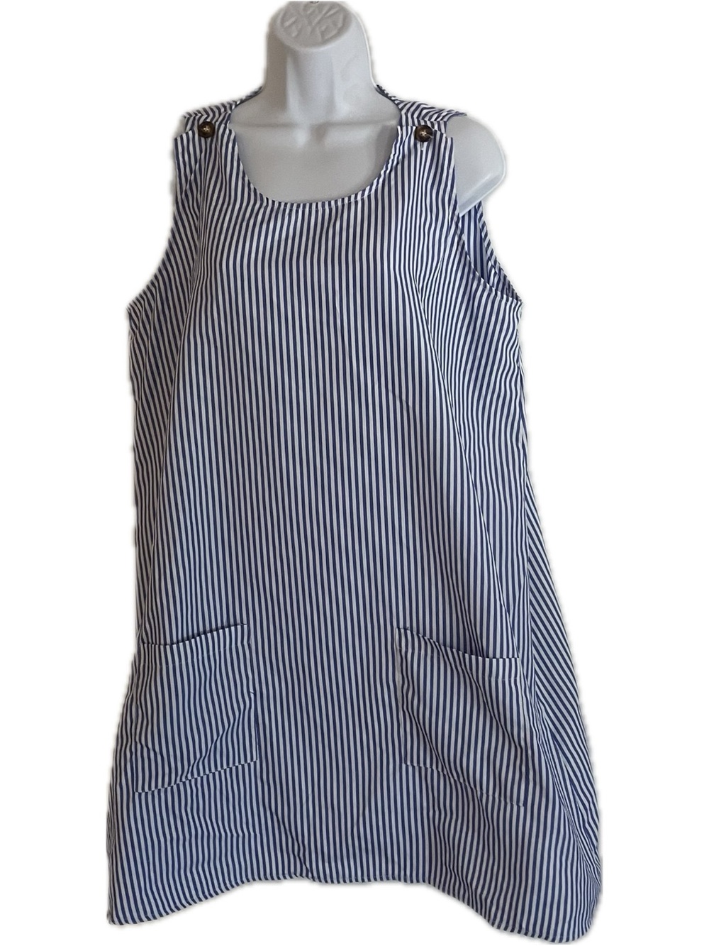 SHEIN Navy and White Striped Midi Pinafore Dress